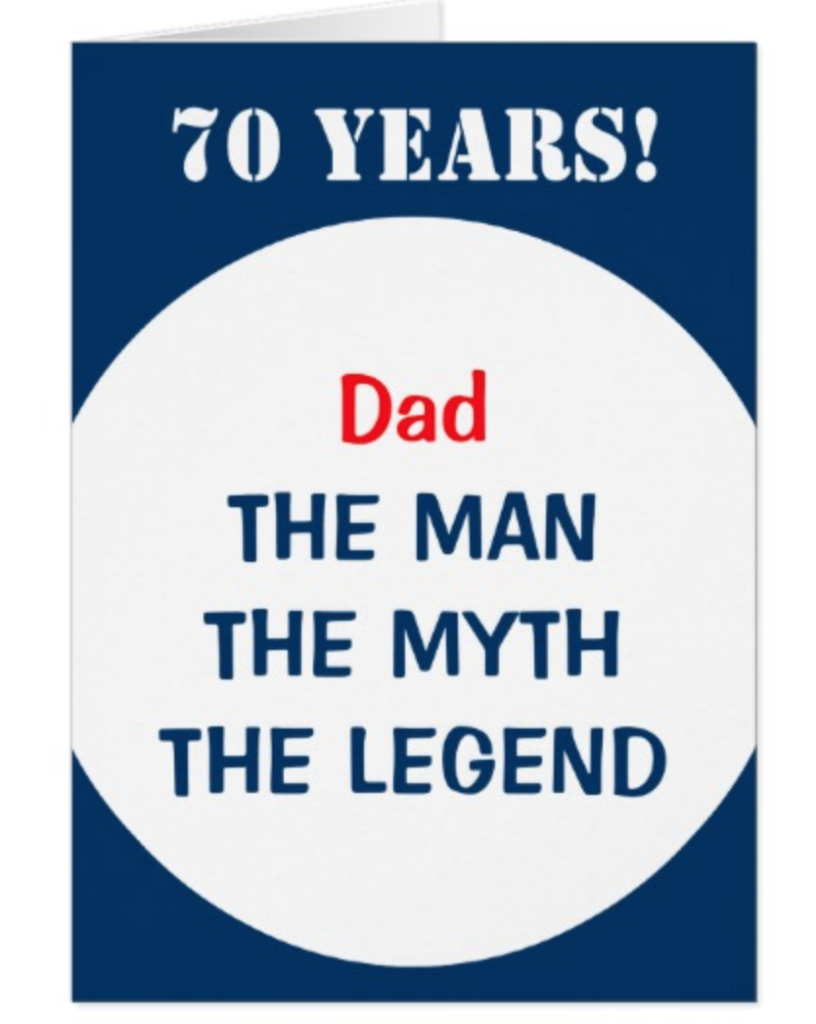 Dad: The Man, The Myth, The Legend 70th birthday card