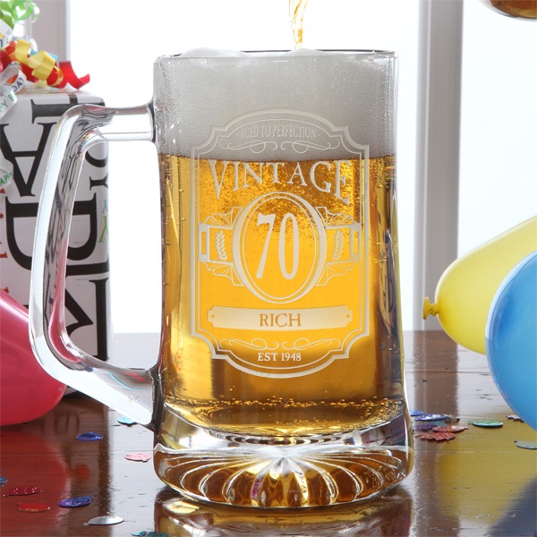 Personalized Beer Mug - Great 70th Birthday Gift