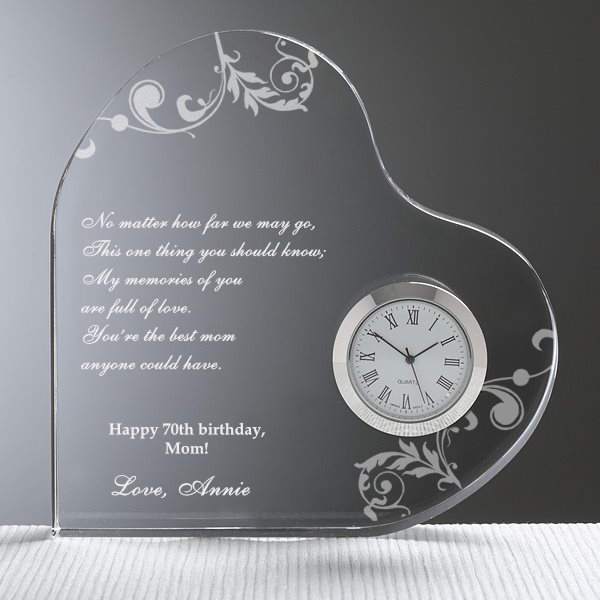 Personalized Heart Clock - 70th Birthday Gift Ideas for Mom