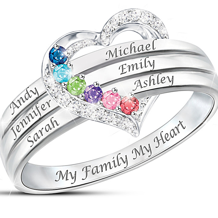 My Heart, My Family ring - ring with engraved names and personalized birthstones